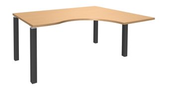 Bureau compact EXPRIM - L180 cm - Retour droite - Plateau imitation Hêtre - Pieds carbonne (Pieds de renfort obligatoire à rajouter - non inclus)