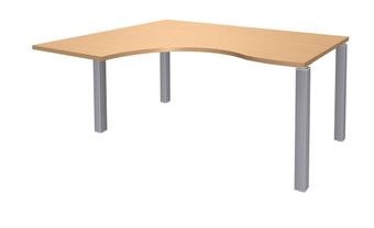 Bureau compact EXPRIM - L180 cm - Retour gauche - Plateau imitation Hêtre - Pieds alu (Pieds de renfort obligatoire à rajouter - non inclus)