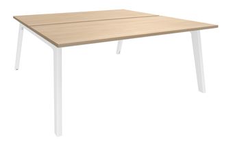 Bureau double STEELY - L160 cm - Double face Depart - Pieds blanc - plateau imitation Chêne clair