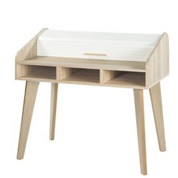 Bureau Cylindre Vintage - Pieds Chêne - 3 Niches - Rideau blanc