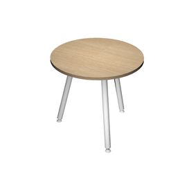 Table haute ronde - 80 cm - 3 Pieds métal blanc - plateau imitation chêne