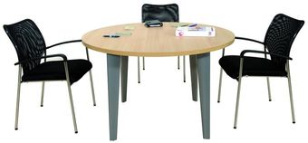 Table de réunion ronde EVIDENCE - 120 cm - Pieds anthracites - Plateau imitation chêne clair