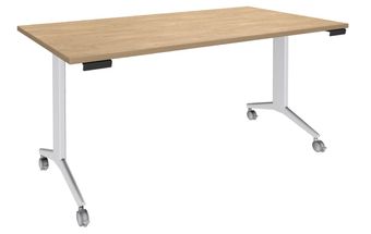 Table de réunion abattantes - L160 x P80 cm - pied blanc - plateau imitation chêne clair