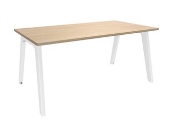 Bureau simple STEELY - L160 cm - Pieds blanc - plateau imitation Chêne clair