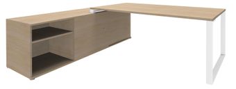 Bureau LOFTER Manager - L180 x P100 x H72,5 cm - console retour à gauche (cases) - pieds blanc - plateau imitation chêne clair