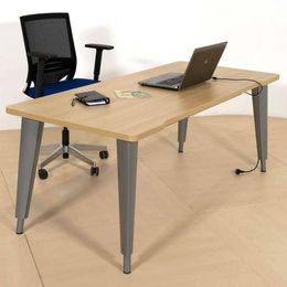 Bureau EVIDENCE - 140 cm - Pieds anthracites - Plateau imitation érable