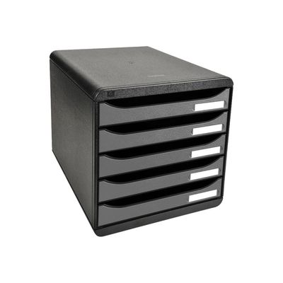 9002493423282-Exacompta BigBox Plus - Module de classement 5 tiroirs - noir/argent-Angle gauche-1