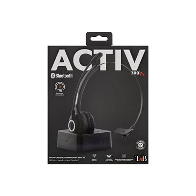 3303170104620-T'nB ACTIV 300M - casque sans fil avec micro - mono oreillette - avec base de recharge - noir-Avant-4