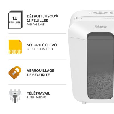 0043859797158-Fellowes Powershred LX70 - destructeur de documents coupe croisée - 11 feuilles - Corbeille 18 litres --1