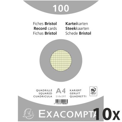 3130632102463-Exacompta - 10 Packs de 100 Fiches Bristol - A4 - petits carreaux - non perforées - vert--0