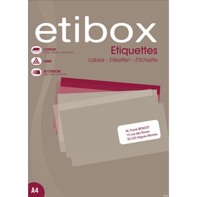 3270241197600-Etibox - 100 Étiquettes adhésives blanches - 210 x 297 mm - Coins droits - réf 119760--0