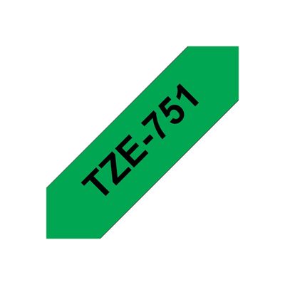 4977766692434-Brother TZe751 - Ruban d'étiquettes auto-adhésives - 1 rouleau (24 mm x 8 m) - fond vert -Angle gauche-0