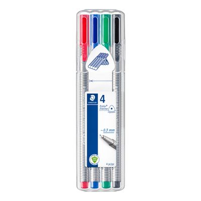 4007817334140-STAEDTLER triplus 334 - 4 feutres fins - 0.3 mm - noir. rouge. bleu. vert--0