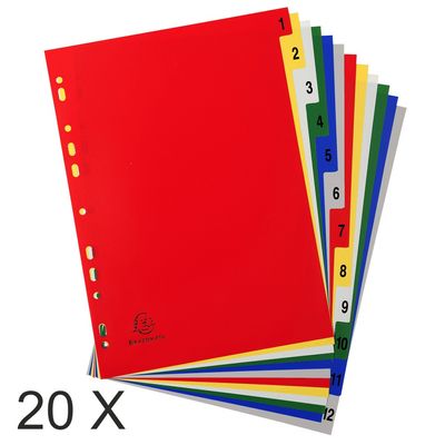 3130631015122-Exacompta - Pack de 20 intercalaires 12 positions numériques - A4 - couleurs assorties--0