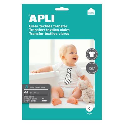8410782171683-Apli - Papier transfert sur textiles clairs 3 feuilles A4 - Réf. 17168--0