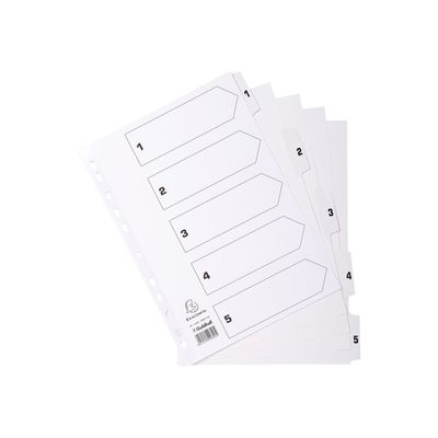 5016196103567-Exacompta - Pack de 25 intercalaires 5 positions numériques - A4 - blanc - touches plastifi-Multi-angle-1