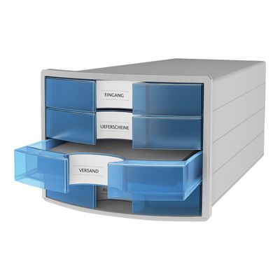 4012473101753-HAN Impuls - Module de classement 4 tiroirs - gris/bleu translucide-Angle droit-0