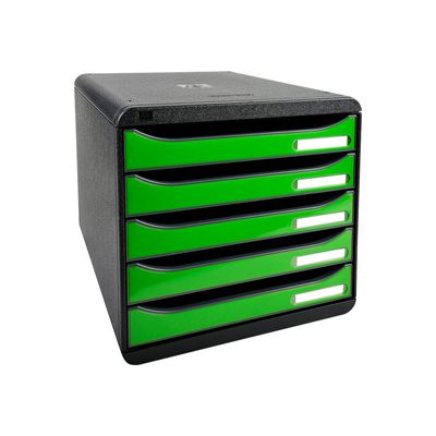 9002493423626-Exacompta BigBox Plus - Module de classement 5 tiroirs - noir/vert pomme-Angle gauche-0
