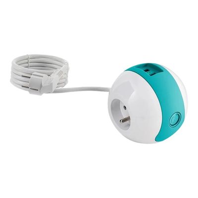 3760110686439-Watt&Co WATT'ball - multiprise 4 prises - 2 prises secteurs + 2 prises USB - blanc et turq-P_300028935_2-0