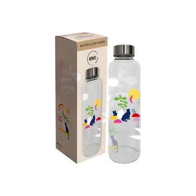 3700572750842-Kiub Chats Pop - Bouteille d'eau (bouchon inox) - blanc coco-Avant-0