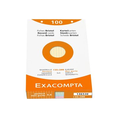 3130630136538-Exacompta - Pack de 100 Fiches Bristol - 12,5 x 20 cm - petits carreaux - perforées - couleurs as-Avant-0