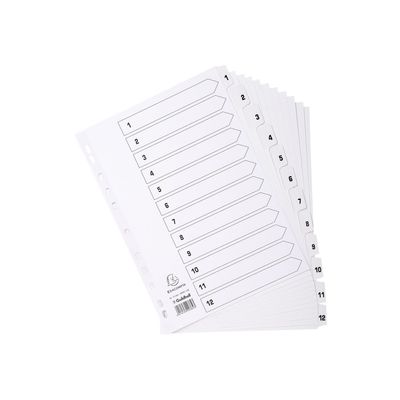 5016196103840-Exacompta - Pack de 25 intercalaires 12 positions numériques - A4 - blanc - touches plastif-Multi-angle-1