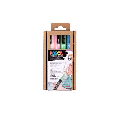 3296280042893-Posca - Pack de 4 feutres pastel - pointe fine - blanc, vert, bleu ,rose--0