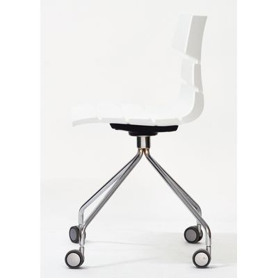 3700339877164-Chaise JUNE - pieds métal avec roulette - coque blanche--1