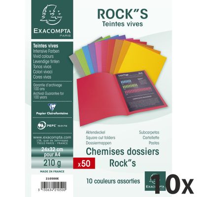 3130630210504-Exacompta Rock"s - 500 Chemises - 210 gr - couleurs assorties (10 paquets de 50 chemises)--0