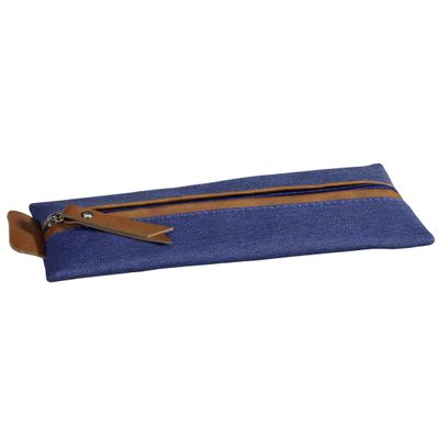 3173741244518-Trousse plate School 1 compartiment - bleu - PET recyclé - ouverture centrée - Carpentras--0