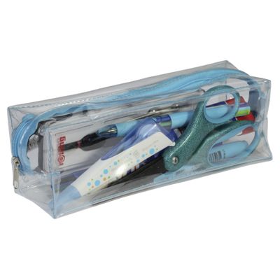 3173741244563-Trousse rectangulaire School transparente "Spécial Exam" - 1 compartiment - bleu - Carpentras--0