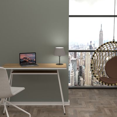 0000006695682-EasyHome - Bureau télétravail LV1 100 cm - avec tablette - noyer - pieds blancs--0
