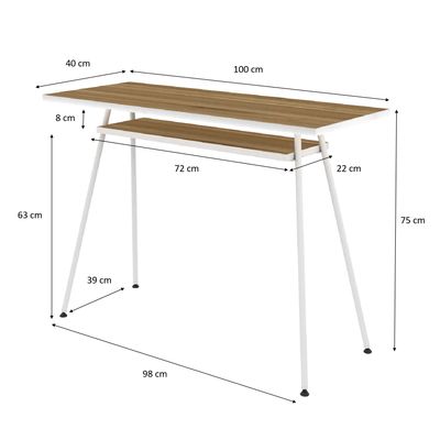 0000006695682-EasyHome - Bureau télétravail LV1 100 cm - avec tablette - noyer - pieds blancs--3