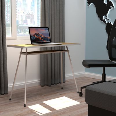 0000006695682-EasyHome - Bureau télétravail LV1 100 cm - avec tablette - noyer - pieds blancs--4