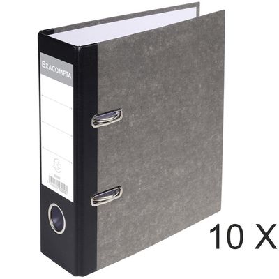 3130631532100-Exacompta - 10 Classeurs à levier - Dos 70 mm - A5 vertical - papier marbre gris dos noir--0