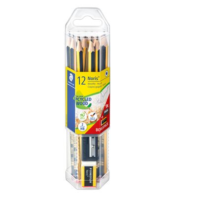 4007817080351-STAEDTLER Noris 120 - 12 Crayons à papier - HB - avec gomme et taille-crayon - pack spécial anniversa--0