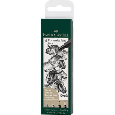 4005401671152-Faber-Castell Pitt Artist - Pack de 4 feutres à l'encre de Chine - noir--0