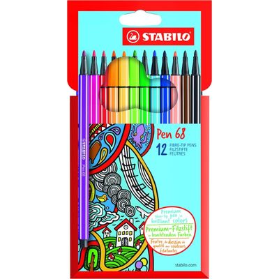 4006381483834-STABILO Pen 68 - 12 Feutres pointe moyenne - couleurs assorties--0