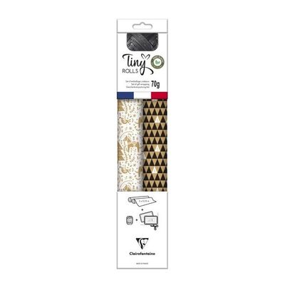 3329682238882-Clairefontaine - Set d'emballage cadeaux blanc/or - Tiny Rolls--0