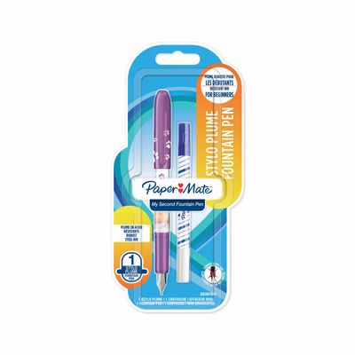 3026981412233-PAPERMATE Lot stylo plume acier + 1 cartouche + 1 effaceur--0