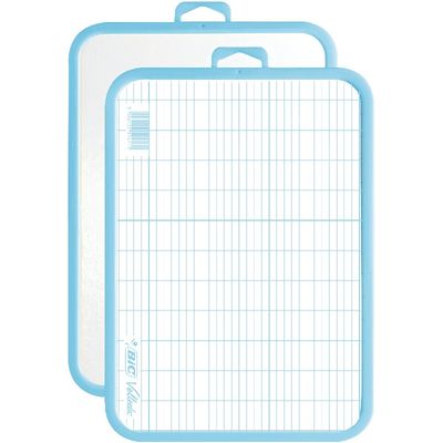 3086123594111-BIC - Ardoise Velleda blanche - 19 x 26 cm - double face grands carreaux (seyes) - cadre bleu--0