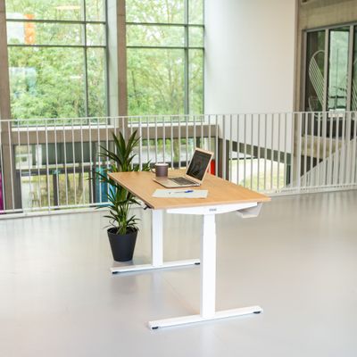 3760350281050-Bureau électrique UGO - L140x80cm - pieds blancs - plateau chêne massif--0