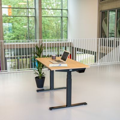 3760350281173-Bureau électrique UGO - L140x80cm - pieds noirs - plateau imitation chêne Stone--1
