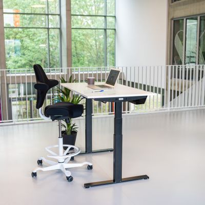 3760350281210-Bureau électrique UGO - L160x80cm - pieds noirs - plateau blanc laqué--3