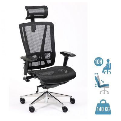 3701338802409-Fauteuil de bureau VASEAT - accoudoirs réglables - appui-tête intégré - noir--0