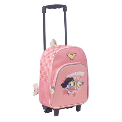 3661507522678-Sac maternelle à roulettes Wonderwoman - 1 compartiment - rose - Kid'Abord--0