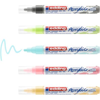 4057305030900-Edding 5100 - Pack de 5 marqueurs acryliques - jaune pastel, vert pastel, bleu pastel, anthracite, mauv--5