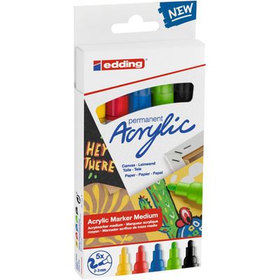 4057305030931-Edding 5100 - Pack de 5 marqueurs acryliques - jaune pastel, vert pastel, bleu pastel, anthracite, mauv--1