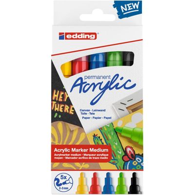 4057305030931-Edding 5100 - Pack de 5 marqueurs acryliques - jaune pastel, vert pastel, bleu pastel, anthracite, mauv--4