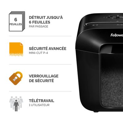 043859769025-Fellowes Powershred LX25M - Destructeur de documents coupe croisée mini-cut - 6 feuilles - Corbeille 11--1